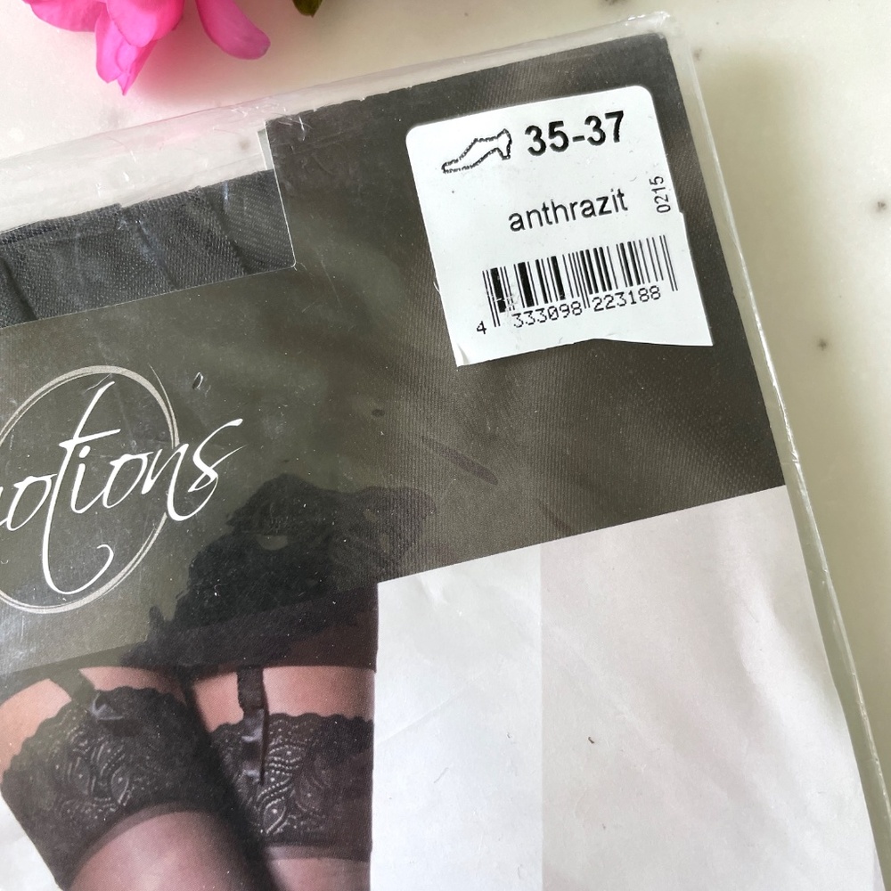 Silky Lace Top Garter Style Stockings in Anthracite | Dark Gray - Picture 6 of 10